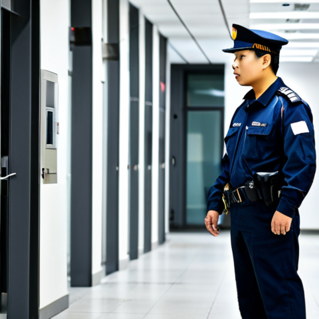경비지도사 (Security Supervisor) Field Inspection**

"A 경비지도사 (Security Supervisor) in a fully clothed security uniform, conducting a patrol in a modern office building, checking fire safety equipment, professional demeanor, appropriate attire, safe for work, perfect anatomy, correct proportions, natural pose, high quality."

**