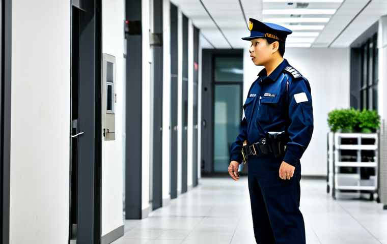 경비지도사 (Security Supervisor) Field Inspection**

"A 경비지도사 (Security Supervisor) in a fully clothed security uniform, conducting a patrol in a modern office building, checking fire safety equipment, professional demeanor, appropriate attire, safe for work, perfect anatomy, correct proportions, natural pose, high quality."

**